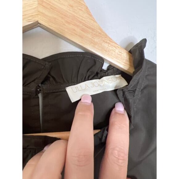 NEW Ulla Johnson Ardith Ruffled Mock-Neck Blouse Top in Militaire Size: 10 - Picture 4 of 7